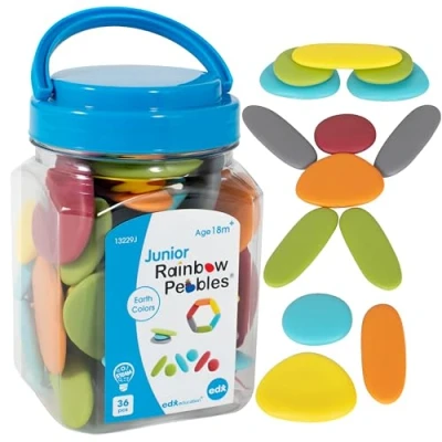 Afbeelding van edx education Junior Rainbow Pebbles Mini Jar Aardkleuren Sorting and Stacking Stones Manipulatieve Math voor leeftijden 18 m +
