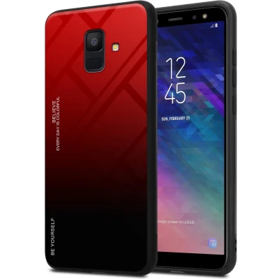 Afbeelding van Cadorabo Hoesje geschikt voor Samsung Galaxy A6 2018 in ROOD ZWART Tweekleurige beschermhoes van TPU silicone Case Cover en achterzijde gehard glas