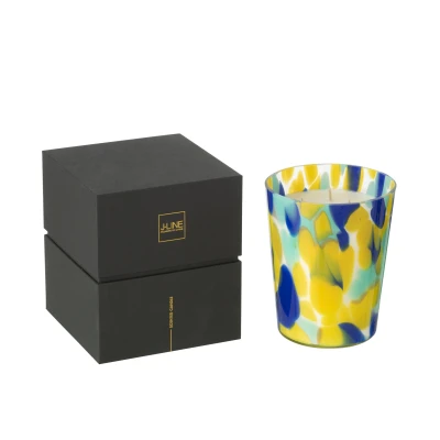 Afbeelding van J Line Geurkaars Noa Blauw/Geel Medium 68Uur