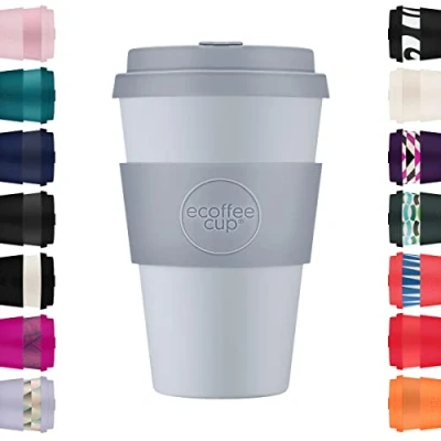 Afbeelding van Ecoffee Cup Glittertind Herbruikbare en milieuvriendelijke koffiemok met deksel huls van melaminevrije siliconen biologisch afbreekbaar, vaatwasser/magnetronbestendig, 400 ml