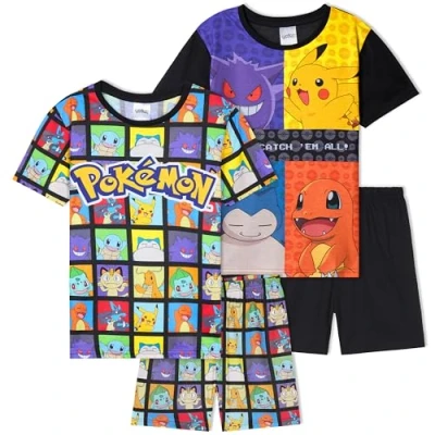 Afbeelding van Get Trend Set van 2 pyjama&#039;s voor kinderen, jongens, zomer, korte mouwen, nachtkleding jongeren, cadeau Multi Pokemon stuks, 5 6 jaar
