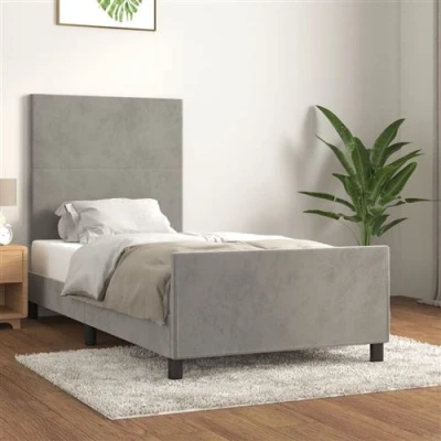 Afbeelding van Bedframe met hoofdeinde fluweel lichtgrijs 90x200 cm