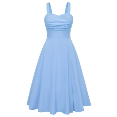 Afbeelding van Belle Poque Mouwloze geplooide midi jurk voor dames, jaren &#039;50 stijl, Blauw