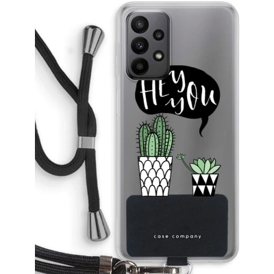 Afbeelding van Case Company® hoesje met Koord geschikt voor Samsung Galaxy A23 Hey you cactus Telefoonhoesje Zwart Bescherming aan alle Kanten en Over de Schermrand