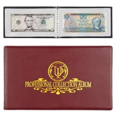 Afbeelding van Uncle Paul Verzamelalbum voor bankbiljetten met 40 hoezen, 20 transparante vellen, bankbiljettenhouder, opslag van bankbiljetten, verzamelbenodigdheden, dubbelzijdige pagina&#039;s AN04RE