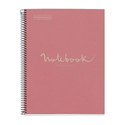 Afbeelding van Miquelrius gerecycled notitieboek A4, 80 vellen g/m², horizontaal gelinieerd 7 mm, papier (teruggewonnen na consumptie), 1 gekleurde band, 4 gaten, gerecyclede omslag, Eco roze