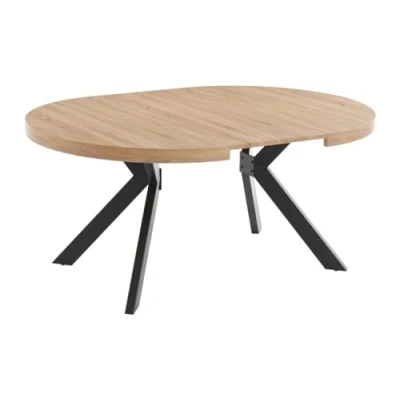 Afbeelding van Uitschuifbare eettafel 4 tot 8 plaatsen van mdf en staal Naturel zwart KOMONI L 220 cm x H 76 D 120