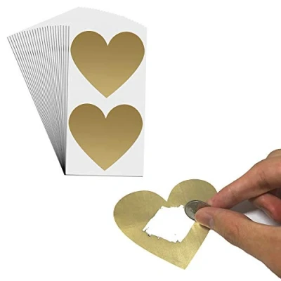 Afbeelding van 50 stuks, DIY kraskaartstickers, hartkaarten, 8 x 7 cm, goud (kraskaartstickers)