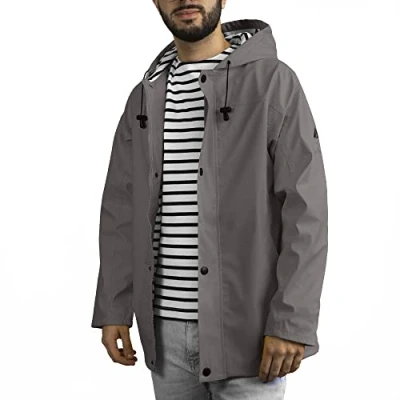 Afbeelding van Breizh Ocean ARMOR Jas met waterdichte waslaag, gestreepte binnenkant, uniseks, heren of dames, XS tot 4XL, grijs.