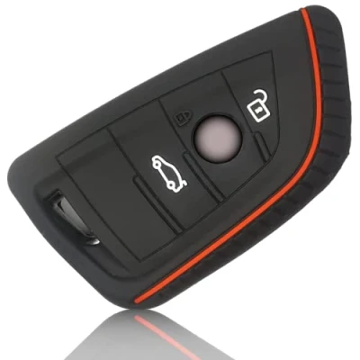 Afbeelding van FOAMO Siliconen autosleutelhoes compatibel met BMW 3 4 toetsen (alleen keyless go) zwart en rood