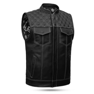 Afbeelding van Leatherick Soa Pre White Diamond Waistcoat Herenvest, zwart.
