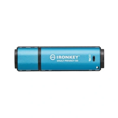 Afbeelding van Kingston IronKey Vault Privacy 50 Series USB stick Retail 16 GB Zwart/blauw IKVP50/16GB 3.2 Gen 1 (USB 3.0)