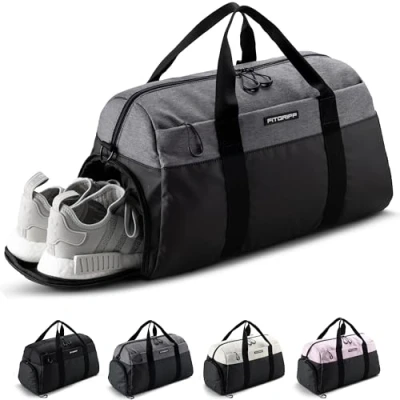 Afbeelding van Fitgriff® Sac de sport V2 pour homme et femme avec compartiment chaussures humide voyage, sport, fitness entraînement, noir/gris, 22 x 12 13&quot; (Medium),