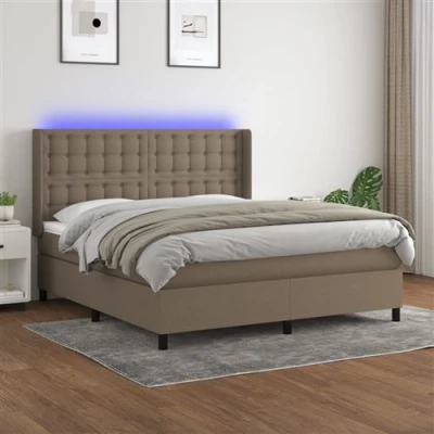 Afbeelding van vidaXL Boxspring met matras en LED stof taupe 180x200 cm