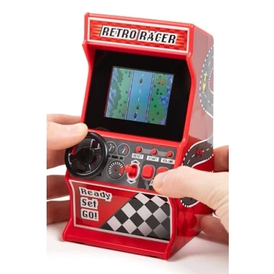 Afbeelding van Thumbs Up Mini arcade racemachine, 30 geïntegreerde 8 bits racespellen, voor auto, fiets, boot en ski, 2,4 inch kleurendisplay, stuur, versnellingshendel, 2 knoppen, ThumbsUp!