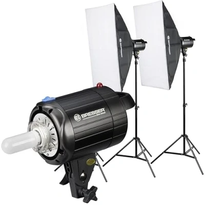 Afbeelding van Bresser Studio Flits set BRM 300AM 2 x Studioflitser, Statief, Softbox en Lamp 300W