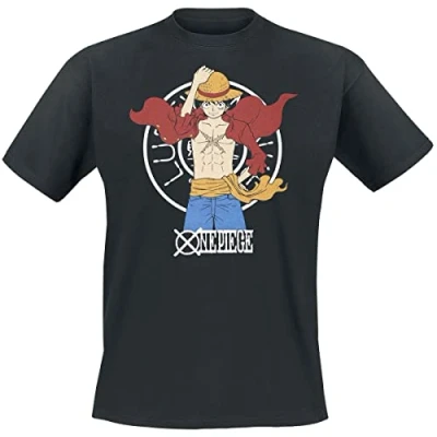 Afbeelding van One piece Luffy New World T shirt voor heren, korte mouwen, zwart, regular cut, zwart.
