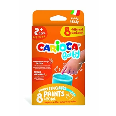 Afbeelding van Carioca Baby vingerstopper, wasbare temperaset voor kinderen vanaf 2 jaar, heldere kleuren, niet giftig en geurloos, dermatologisch getest, met 8 verschillende kleuren van 50 ml