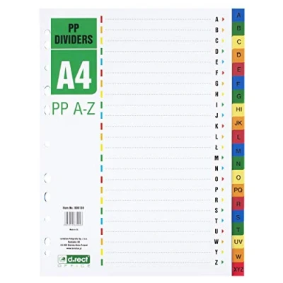 Image de D.RECT intercalaires A4 multicolores en polypropylène avec 11 trous et 10 pour organiser les dossiers au bureau