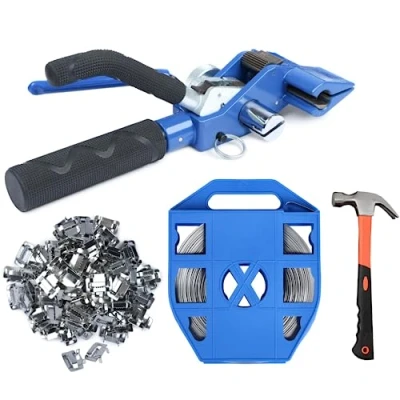 Afbeelding van U.S. SOLID Palletverpakkingsset van roestvrij staal, robuuste omsnoering, 1 hamer, 19 mm x 0,7 30 m roestvrijstalen omsnoeringsspoel, 100 stuks Ear Lokt gespen