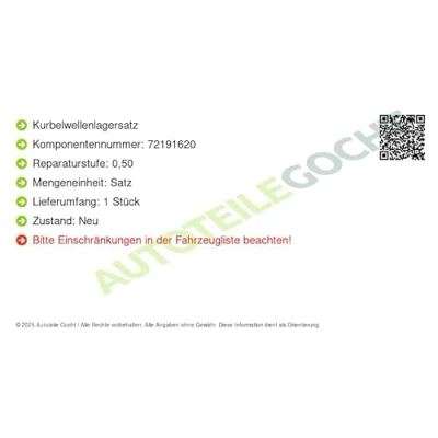 Afbeelding van KOLBENSCHMIDT 77689620 Krukasaslagerset