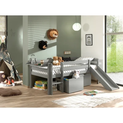 Afbeelding van LUCEVI Pino Halfhoogslaper H85CM + Glijbaan Ladder Set van 2 Laden Hangplank Grijs 90x200 cm