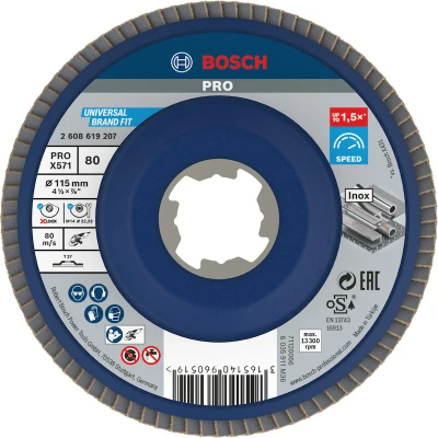 Afbeelding van BOSCH Accessories 2608619207 DISCO LAMELLARE X LOCK D.115 GR.80 Diameter 115 mm Boordiameter 22.23 1 stuk(s)