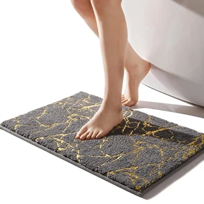 Afbeelding van QJHOMO Badmat antislip wasbaar grijs gouden decoratieve mat luxe badkameraccessoire van zachte en absorberende microvezel voor badkamer 40 x 60 cm