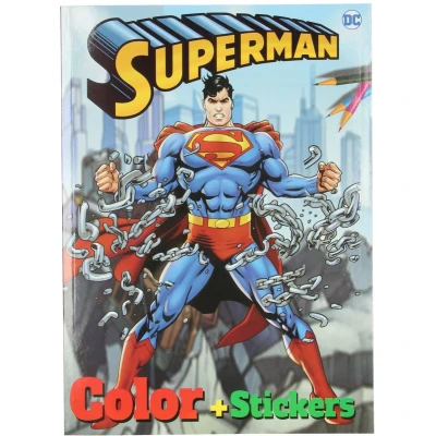 Afbeelding van DC superman color + stickers dik kleurboek met en deurhanger logo WB