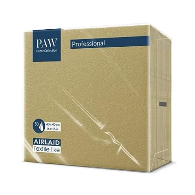 Afbeelding van PAW Decor Collection Papieren servet, Airlaid (40 x 40 cm), effen, goudkleurig, decoratie, voor verjaardagen, bruiloften en doopfeesten, stoffen structuur, kleur: effen (goud).