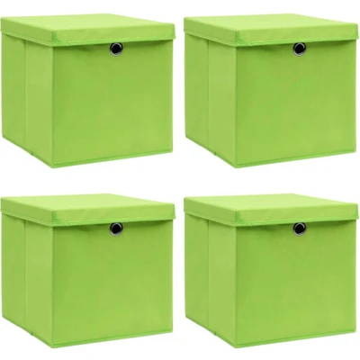 Afbeelding van Opbergboxen met deksel 4 st 32x32x32 cm stof groen