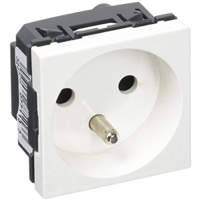 Afbeelding van Legrand 077113 speciaal stopcontact voor verplanten, 4 mm², mozaïek, verbinding via schroefklemmen, stroom 2P + T, 2 modules, wit