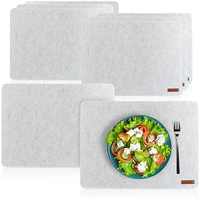 Afbeelding van COM FOUR® 8 x uitwisbare vilten placemats, hittebestendige placemats voor personen, extra dikke en antislip (grijze placemat, delig)