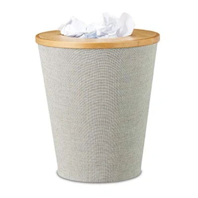 Afbeelding van Relaxdays prullenmand bamboe prullenbak met binnenemmer houten afvalmand 35 cm hoog