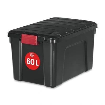Afbeelding van Iris Ohyama, Grote kunststof opbergdoos, 60 l, BPA vrij, SIA 60, zwart, stapelbaar, sluitclips, 59 x 39,5 35,5 cm (l d h)