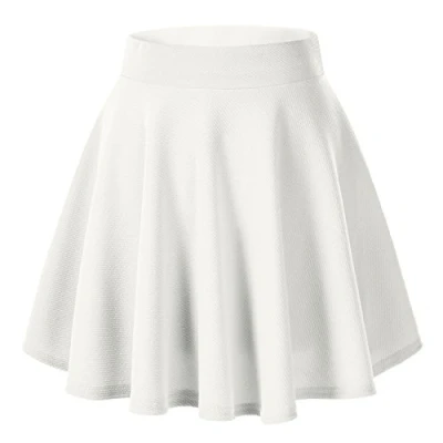 Afbeelding van Urban GoCo Dames retro rok basic plissé skater meisjes elastische korte midi rok, Wit.