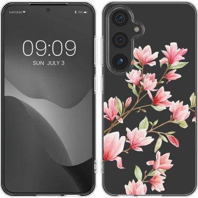 Afbeelding van kwmobile telefoonhoesje geschikt voor Samsung Galaxy S25 Hoesje smartphone in poederroze / wit transparant Magnolia design