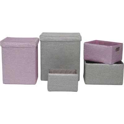 Afbeelding van Basket spelset DKD Home Decor 44 x 36 50 cm Zilverkleurig Roze Polypropyleen (5 Stuks)