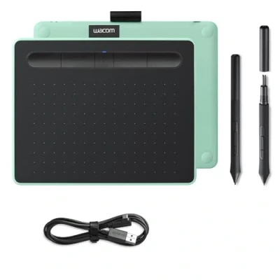 Image de Wacom Intuos S with Bluetooth Numériseur droitiers et gauchers 15.2 x 9.6 cm électromagnétique 5 boutons sans fil, filaire USB, 4.2 vert pistache
