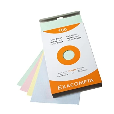 Image de Bristol Exacompta 125x200mm 205g Quadrillé Etui de 100 fiches Coloris assortis