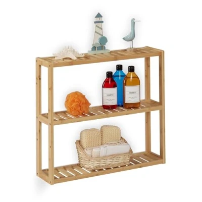 Afbeelding van Relaxdays Badkamerrek van bamboe met 3 in hoogte verstelbare planken, 54 x 60 15 cm