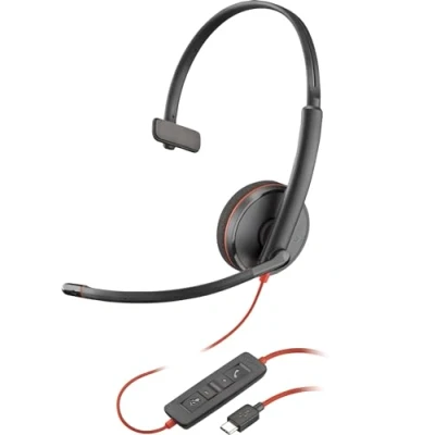 Image de Poly Blackwire 3210 3200 Series micro casque sur oreille filaire USB C noir Certifié UC, pour Skype for Business, Cisco Jabber, Avaya