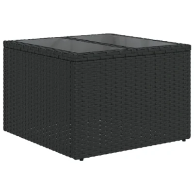 Afbeelding van vidaXL Tuintafel met glazen blad 55x55x37 cm poly rattan zwart