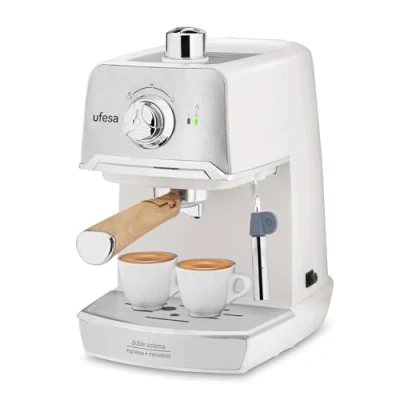 Afbeelding van Ufesa CE7238 koffiezetapparaat voor espresso en cappuccino, stoomsproeier, 20 bar, 2 modi: Café Moulu of enkele doos, 1,2 l tank, kopwarmer, 850 W, crème