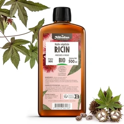 Afbeelding van Biologische ricinusolie, 500 ml, Cosmos Organic, Planète au Naturel 100% natuurlijk en koudgeperst huid, haar, wimpers, nagels, baard