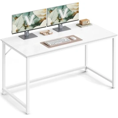 Afbeelding van VASAGLE Bureau, klein computerbureau, bureautafel, slaapkamer, 60 x 120 76 cm, moderne stijl, metalen frame, witte esdoorn LWD039W01