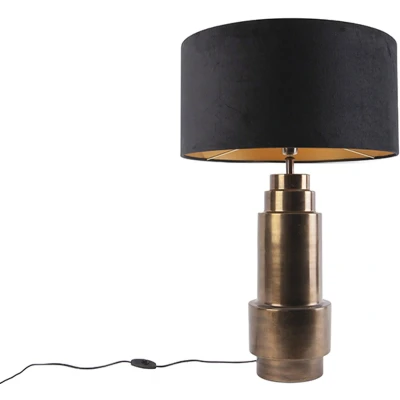 Afbeelding van QAZQA Art deco tafellamp brons velours kap zwart met goud 50 cm