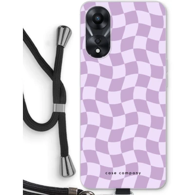 Afbeelding van Case Company® hoesje met Koord geschikt voor Oppo A78 5G Grid Paars Telefoonhoesje Zwart Bescherming aan alle Kanten en Over de Schermrand