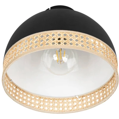Afbeelding van Lindby plafondlamp 1licht ijzer, rotan H: 22.5 cm E27 zwart, natuur