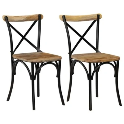 Afbeelding van vidaXL Kruisstoelen 2 st massief mangohout zwart